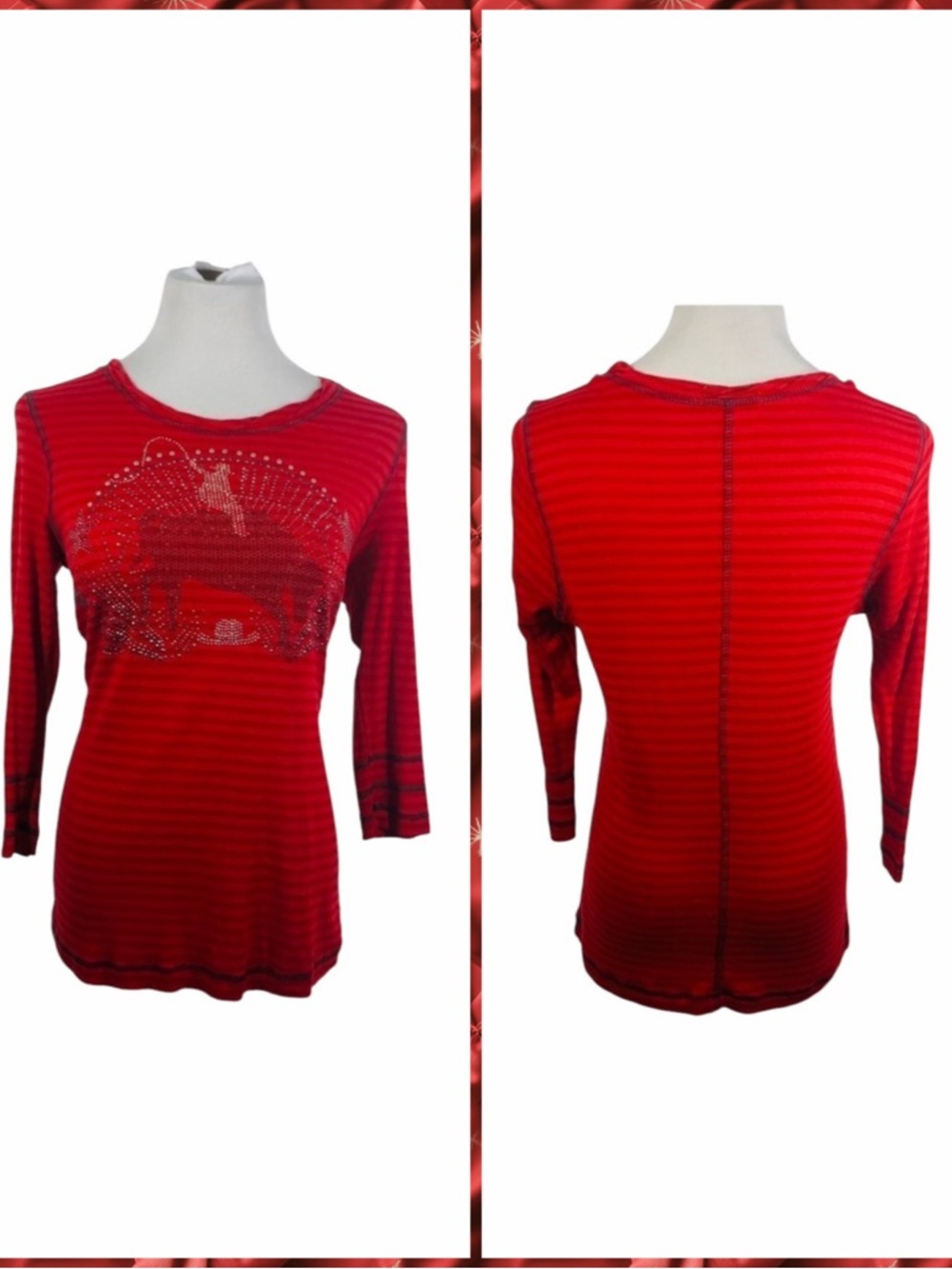 10/$25🦋 Energe Red Rhinestone Cowboy 3/4 Sleeve Tee - Size Medium